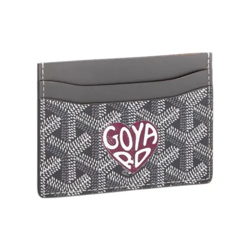 GOYARD Saint Sulpice Холст Телячья кожа Держатель для карт Держатель для карт Унисекс Серый и Бургунди Маленькое сердце