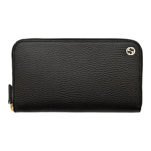 GUCCI Крупнозернистая текстура коровьей кожи длинный кошелек на молнии унисекс черный