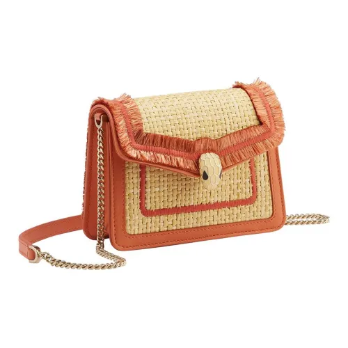 BVLGARI Serpenti Forever Series Raffia Calfskin Trim Crossbody Bag Shoulder Bag Women's Beige