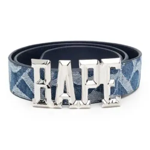 A BATHING APE Logo Letter Smooth Clasp Calfskin Cotton Leather Belts Men's Blue