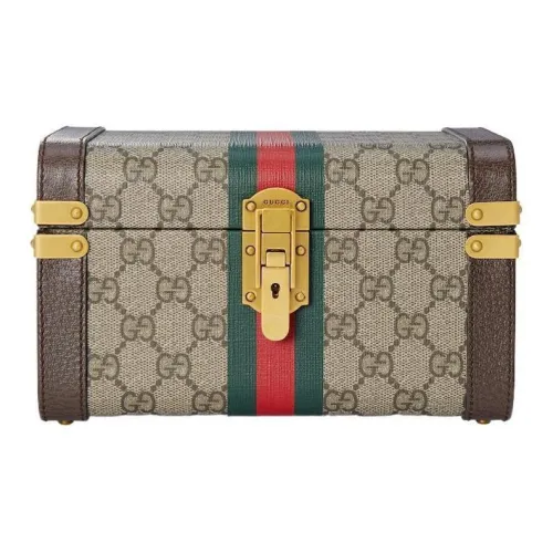 GUCCI Canvas с кожаными вставками косметичка среднего размера унисекс бежевый и эбеновый