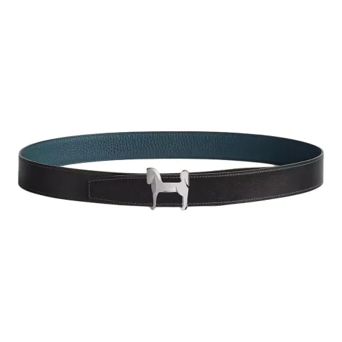 HERMES Металл Кожаные ремни Мужской Черный Ширина 3,2CM