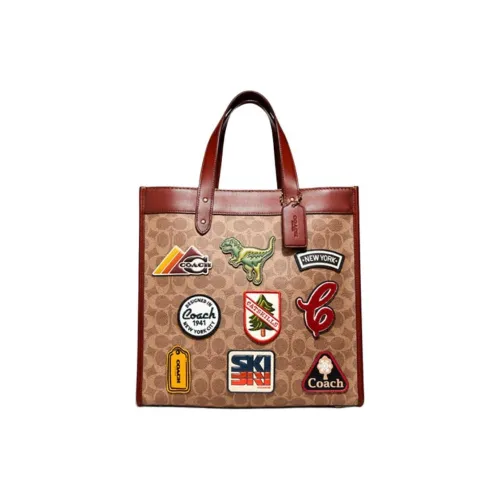 COACH Field Холст и Кожа Тоут Сумка Сумка для покупок Сумка через плечо Сумка Большая унисекс коричневый монограмма