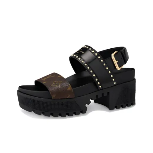 LOUIS VUITTON Laureate Платформа One Ремешок Сандалии Женские Черный Коричневый