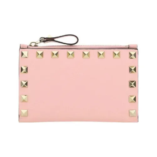 Valentino Rockstud Телячья кожа Монета Кошелек Держатель для карт Женский Розовый