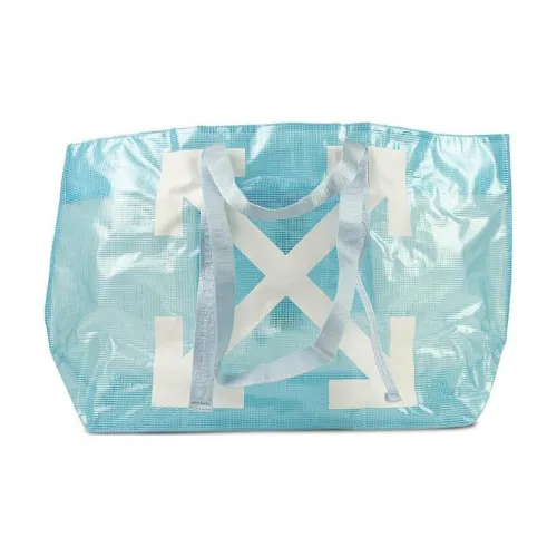 Off Белый Кожа Тоут Сумка Сумка для покупок Сумка Женская Светло-синяя