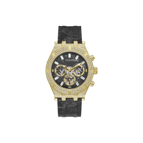 GUESS Мужские часы Кварцевый механизм Резиновый ремешок 44 мм Черный циферблат