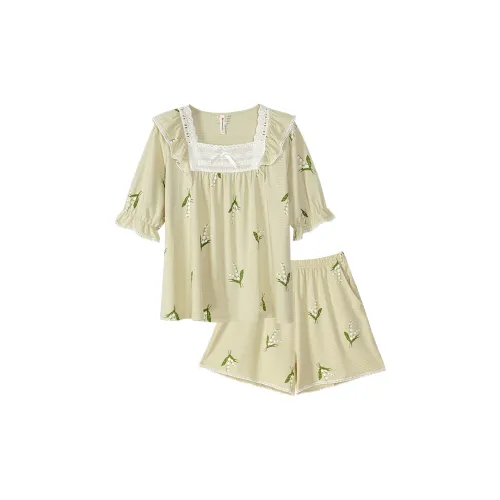 Song Qianya Пижамный комплект женский светло-желтый зеленый