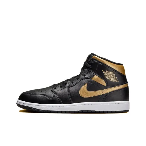 Jordan Air Jordan 1 Винтажные баскетбольные кроссовки MID Топ Черный/золотой Мужской