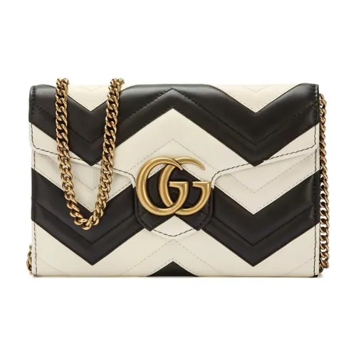 GUCCI GG Marmont Кожа Сумка через плечо Маленькая Женская Черно-белая