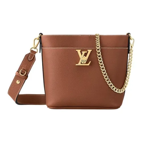 LOUIS VUITTON LOCK AND WALK Рельефная Телячья Кожа Ведрообразная Сумка Сумка через плечо Женская Коньячный Коричневый