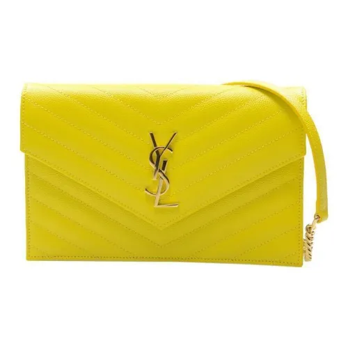 SAINT LAURENT CASSANDREE CONVERT GRAIN LEATHER Конверт Сумка Цепочка Кошелек Сумка через плечо Женская Желтая