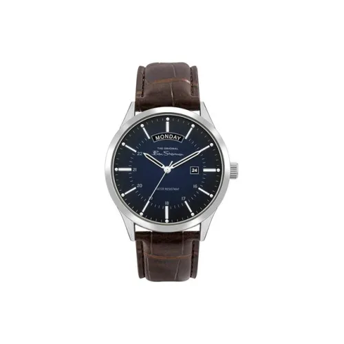 BEN SHERMAN Наручные часы Кварцевый механизм Кожаный ремешок 43 мм Синий циферблат Мужские часы BS022BR