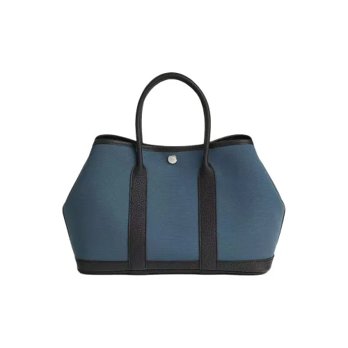 HERMES Garden Party Холст и Кожа Сумка Унисекс Hurricane Синий и Черный