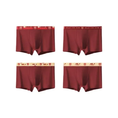 MIIOW 4 пачки Бордовый Лев + Абрикос Лев + Абрикос Подкладочная ткань Лев + Абрикос Подкладочная ткань Красный Лев Мужские боксер-шорты