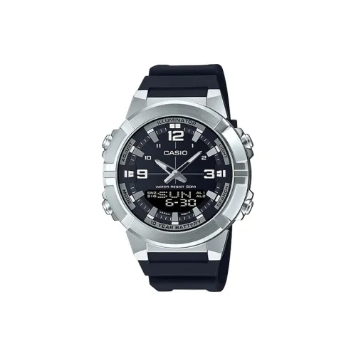 CASIO YOUTH Collection Аналоговый Цифровой дисплей Кварцевый механизм Смольный ремешок Часы Мужские Черный циферблат AMW 870 1A