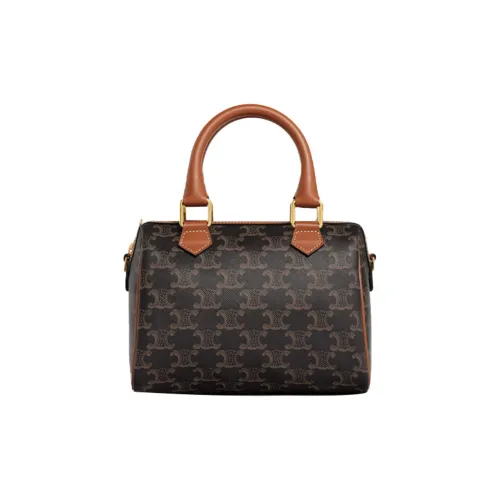 CELINE Triomphe Корова Кожа Бостон Сумка через плечо Сумка Маленькая Женская Коричневая