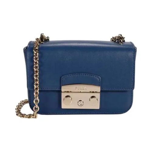 Furla Metropolis Collection Телячья кожа Маленькая квадратная сумка Сумка через плечо Маленькая Женская Темно-синяя