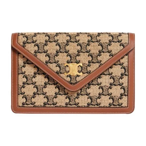 CELINE Triomphe Arc De Triomphe Текстиль Коровья кожа Клатч Сумка Сумка через плечо Кошелек Женские Естественный цвет Коричневый