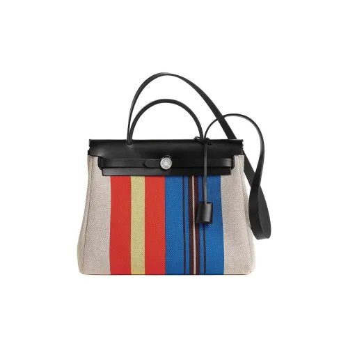 HERMES Herbag Zip H Plume Холст Hunter Телячья кожа Тоут Сумка Сумка для покупок Сумка Женская