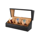 Черный страусья кожа + верблюжья шерсть [3 слота для часов]