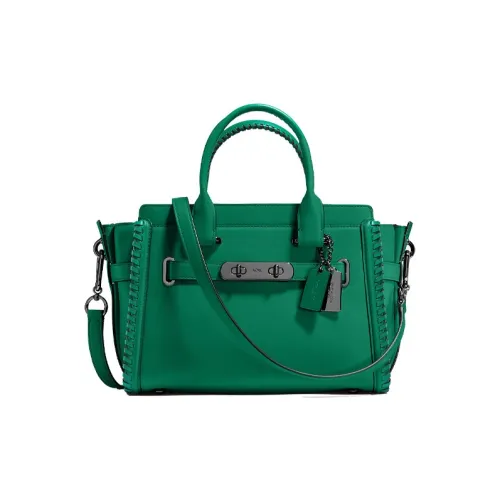 COACH Swagger Кожа Сумка через плечо Сумка Средний Женские Черный цвет Медный Зеленый