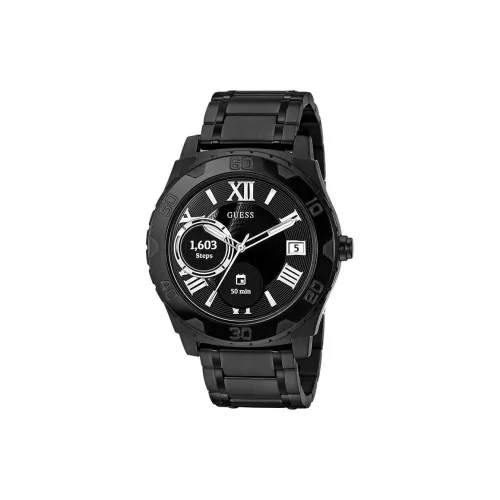 GUESS Мужские часы Кварцевый механизм Ремешок из нержавеющей стали 44 мм Черный циферблат