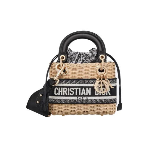DIOR LADY D Лайт Прутья ивы с Цвет холста Сумка Lady Dior Сумка через плечо Сумка Мини Женские Черный Белый