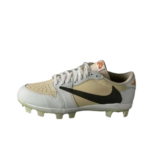 Travis Scott x Jordan Air Jordan 1 Slip-Resistant Low Top Тренировочные Кроссовки Мужские Бежевые