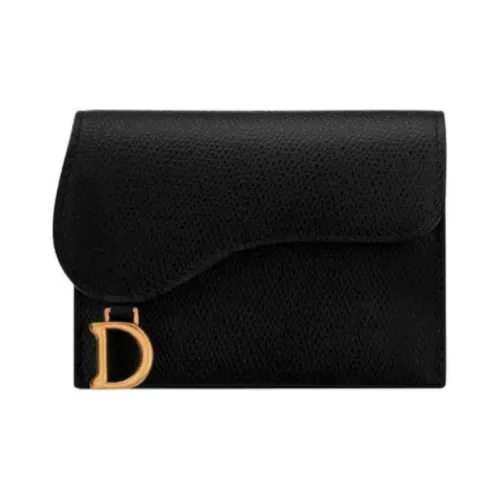 DIOR Седло Зернистая кожа коровы Кошелек Держатель для карт Унисекс Черный