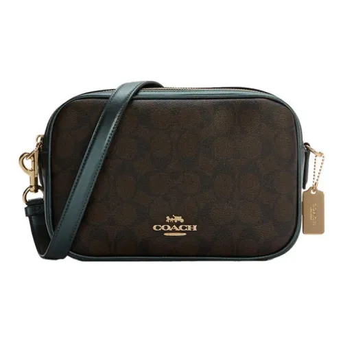 COACH Jes Холст с кожей Ручная сумка Сумка через плечо Сумка на плечо Средний Женские Коричневый Металлический зеленый