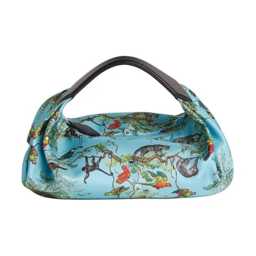 HERMES Balusoie Шелк с Hunter Коровья кожа Сумка-ланчбокс Сумка Женские P3 BLEU DU Nord Синий 76 Синий Индиго