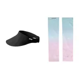 Черная солнцезащитная шляпа + розово-синие охлаждающие рукава с градиентом