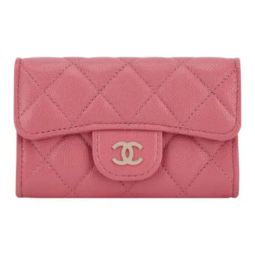 CHANEL Рельефный Яркий Телячья Кожа Держатель для Карт Стандартный Женский Розовый Красный