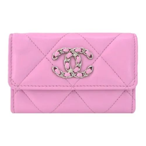 CHANEL 19Bag Lambskin Flap Card Wallet Women's Pink