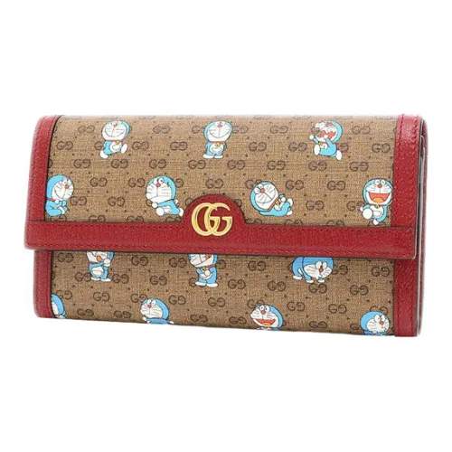 GUCCI Doraemon Collaboration Холст с кожей Кошелек Унисекс Коричневый Красный