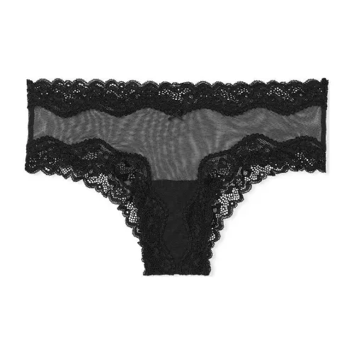 Victoria's Secret Розовый Tease Кружевная отделка Cheeky Panty Черные трусы Женские 1 упаковка Черный