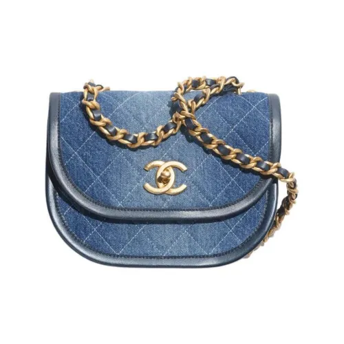 CHANEL Выстиранный деним Сумка через плечо Женская Синяя