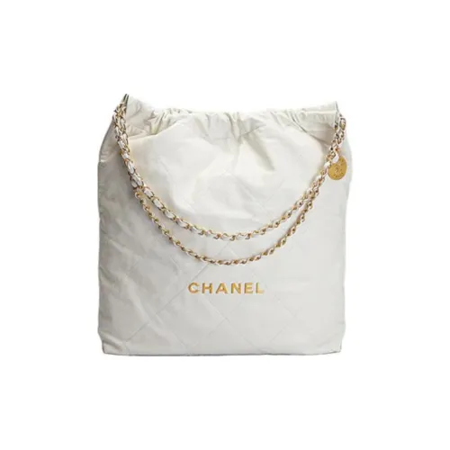 CHANEL 22Bag Блестящий Телячья кожа Тоут Сумка Сумка для покупок Сумка Сумка через плечо Большая Женская Белая