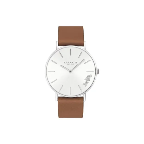 COACH Наручные часы Кварцевый механизм Кожаный ремешок 36 мм Серебристый циферблат Женские часы
