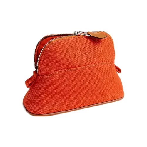 HERMES Bolide Хлопок Canvas Bowling Bag Сумка для макияжа Хранение Мешок Мини Женский Пламя Оранжевый