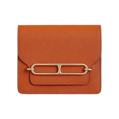 HERMES Roulis Овчина Свиной нос Клатч Бананка Кошелек Женские Апельсин