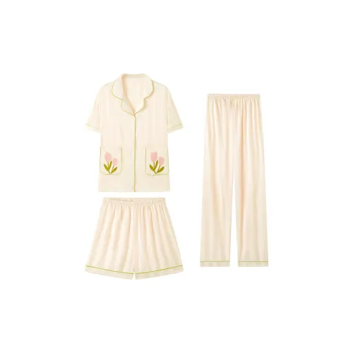 Сон Студенты' Спальня Домашний Комплект Пижамы Женские Тюльпан Желтый