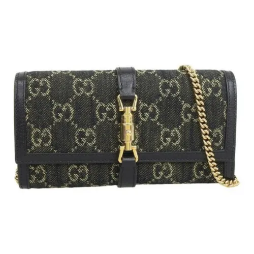 GUCCI Деним с кожаными вставками Кошелек Держатель для карт Унисекс Черный