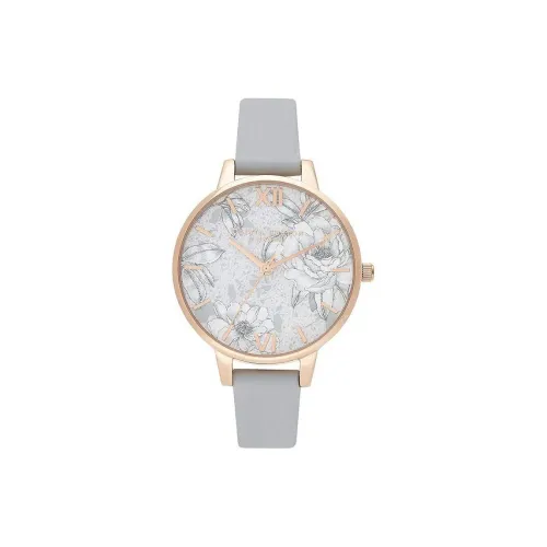 OLIVIA·BURTON Наручные часы Кварцевый механизм Кожаный ремешок 34 мм Серый циферблат Женские часы