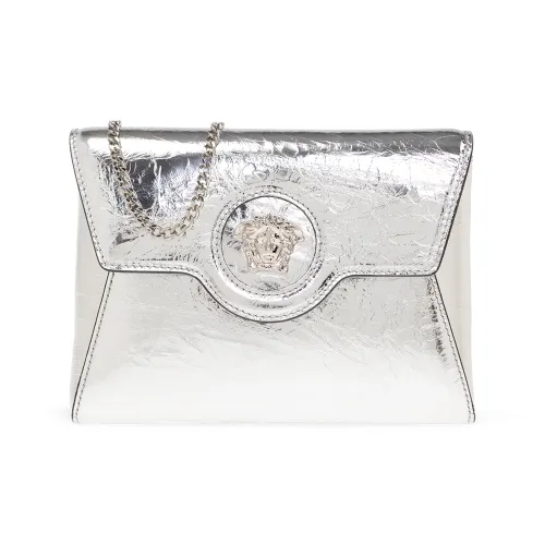 VERSACE Lambskin Crossbody Clutch Women's Silver