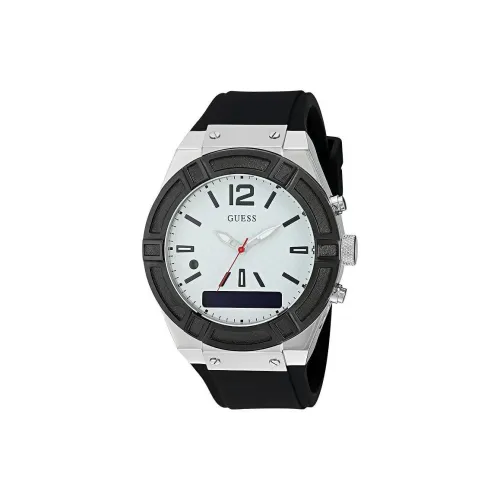 GUESS Мужские часы Кварцевый механизм Силиконовый ремешок 45 мм Белый циферблат