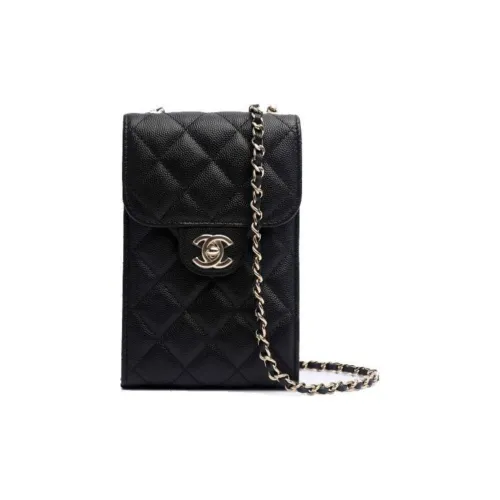 CHANEL С рельефным тиснением Коровья кожа Сумка через плечо с чехлом для телефона Женская Черная