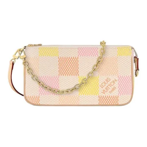 LOUIS VUITTON Холст и кожа Сумка через плечо Женская Светло-розовая и Желтая