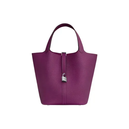 HERMES Picotin Lock Кожаная Корзина Сумка Ведрообразная Сумка Женская Сумка Фиолетовая